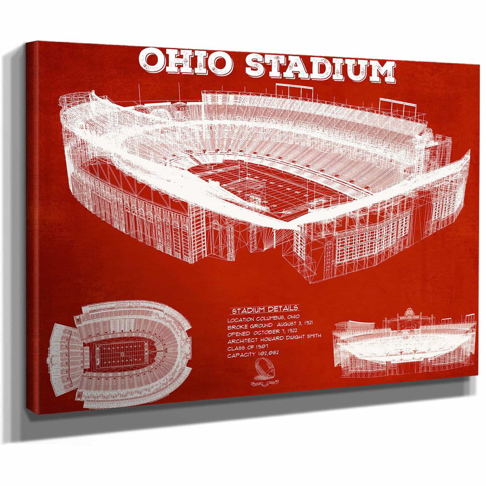 Ohio State Buckeyes Art - Ohio Stadium Vintage Stadium Blueprint Art Team Print