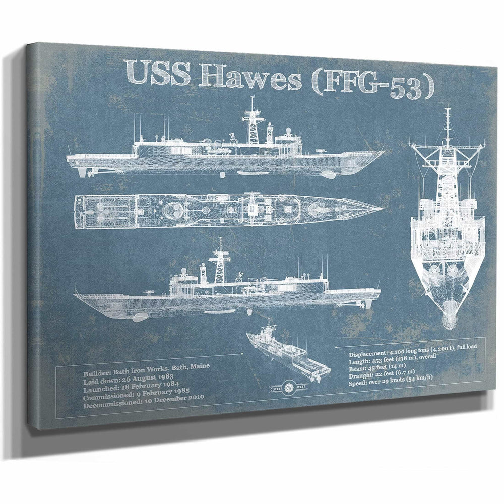 USS Hawes (FFG-53) Blueprint Original Military Wall Art - Customizable