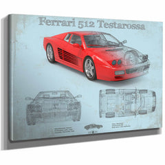 Ferrari 512 Testarossa Blueprint Vintage Auto Print