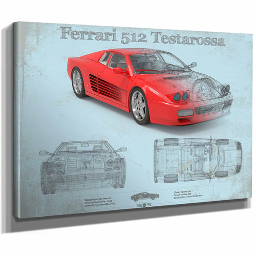 Ferrari 512 Testarossa Blueprint Vintage Auto Print