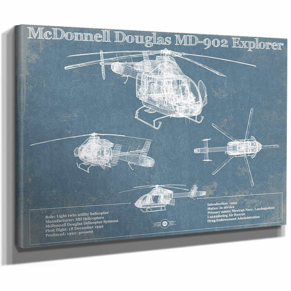 McDonnell Douglas MD-902 Explorer Vintage Blueprint Helicopter Print