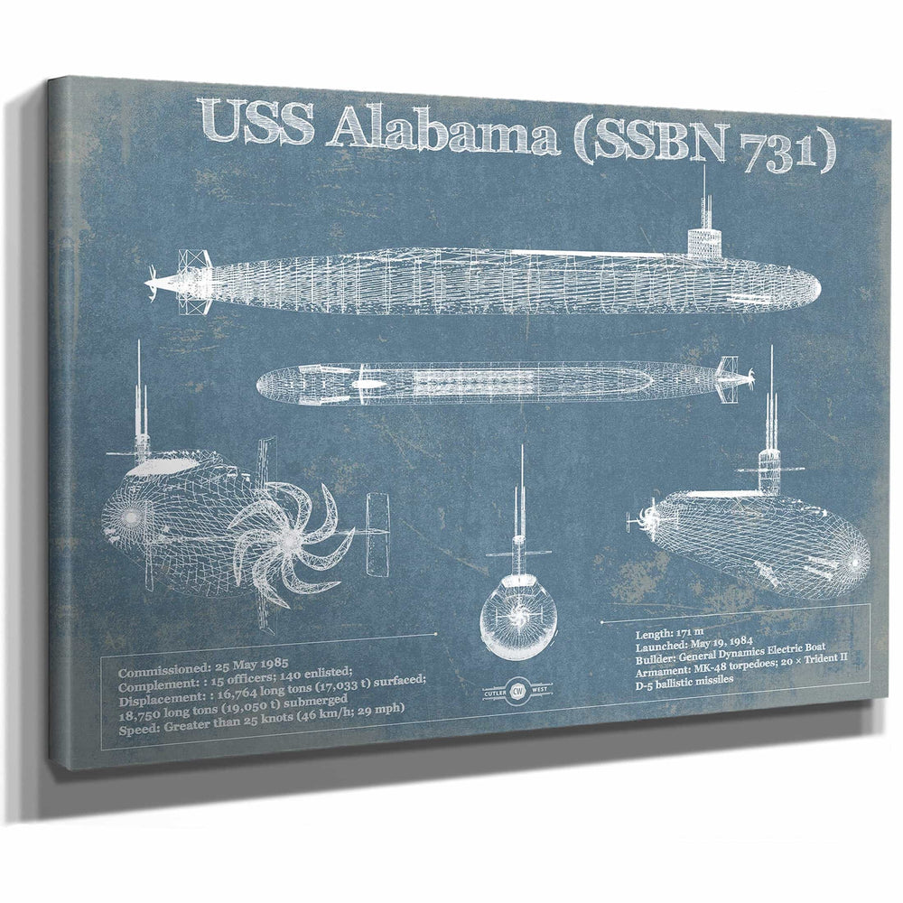 USS Alabama (SSBN-731) Blueprint Original Military Wall Art - Customizable