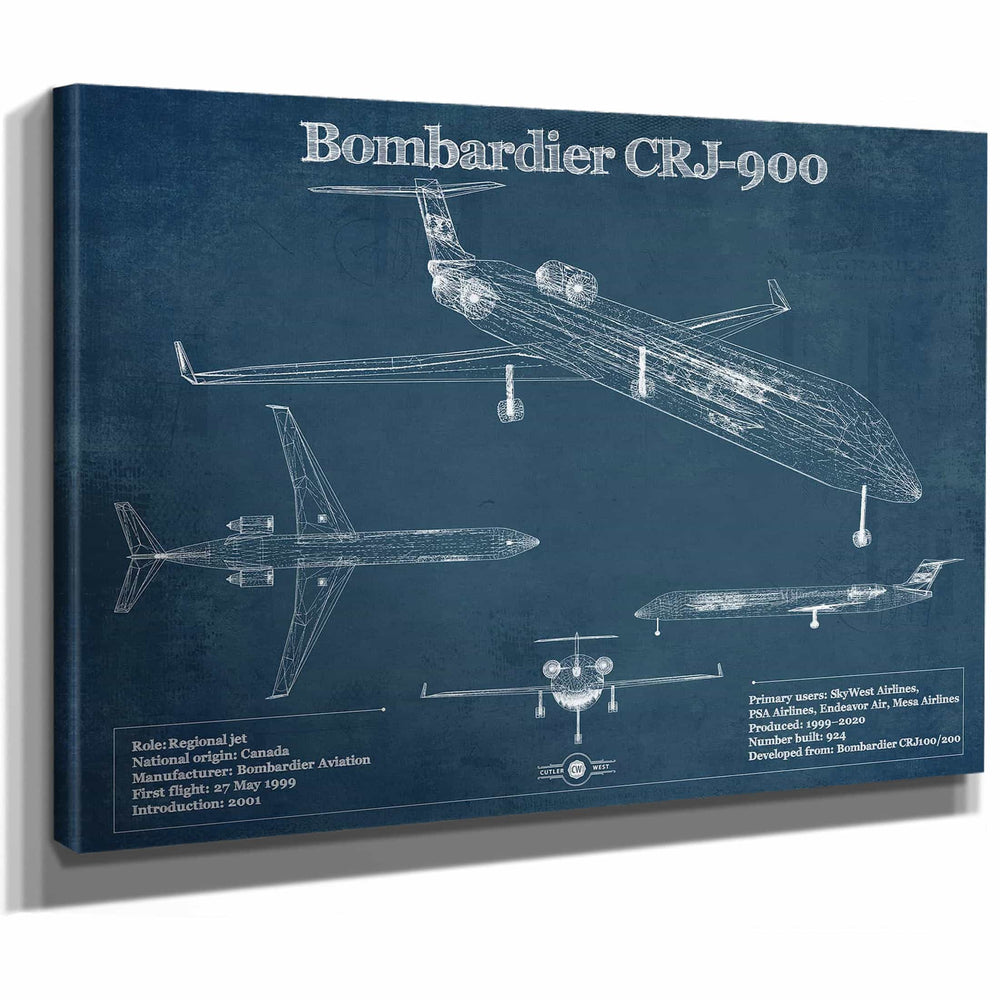 Bombardier CRJ-900 Vintage Aviation Blueprint Print - Custom Pilot Name can be Added