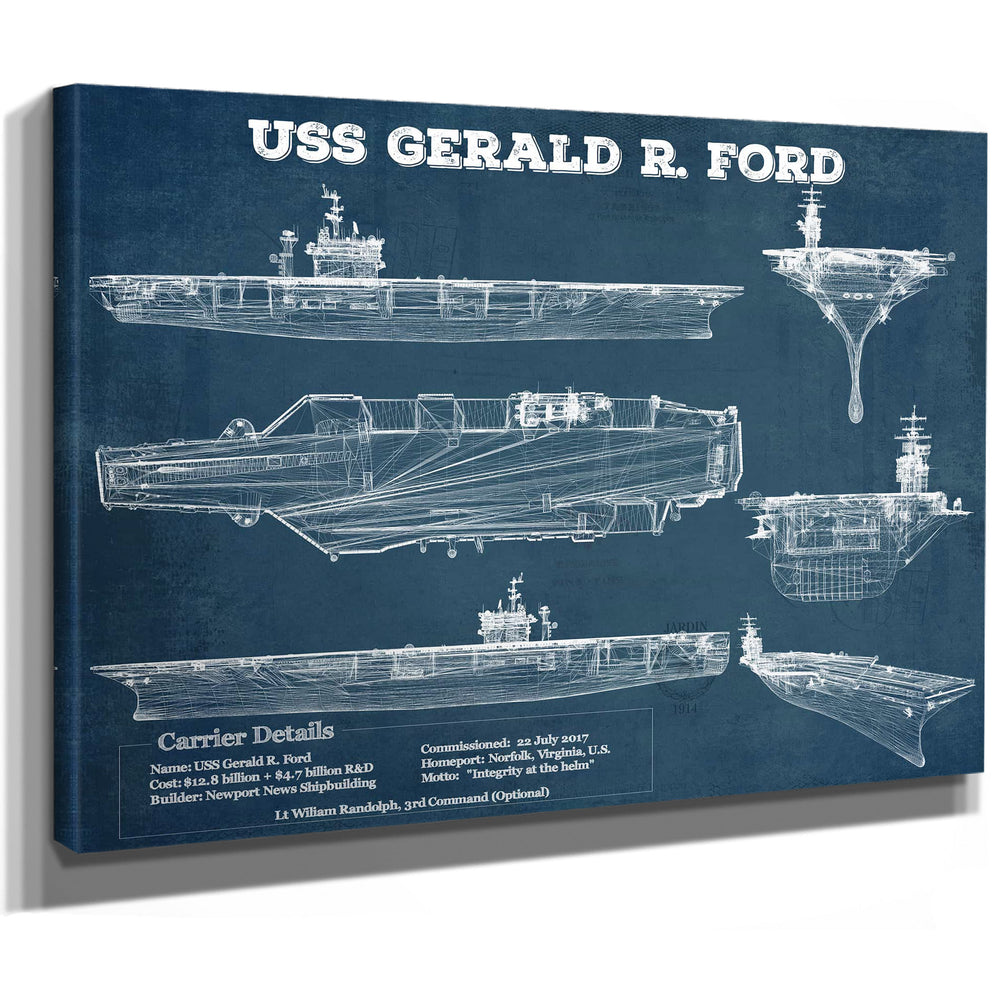 USS Gerald R. Ford (CVN-78) Aircraft Carrier Blueprint Original Military Wall Art - Customizable