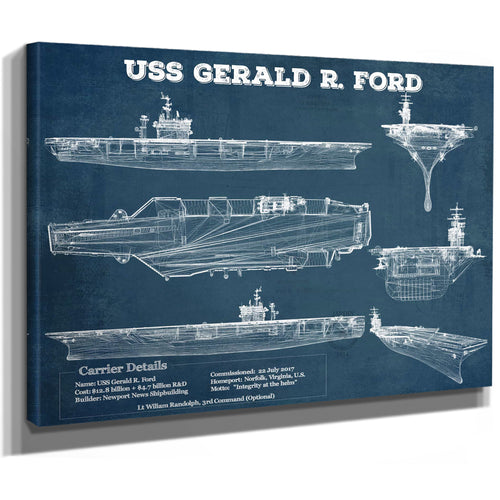 USS Gerald R. Ford (CVN-78) Aircraft Carrier Blueprint Original Military Wall Art - Customizable