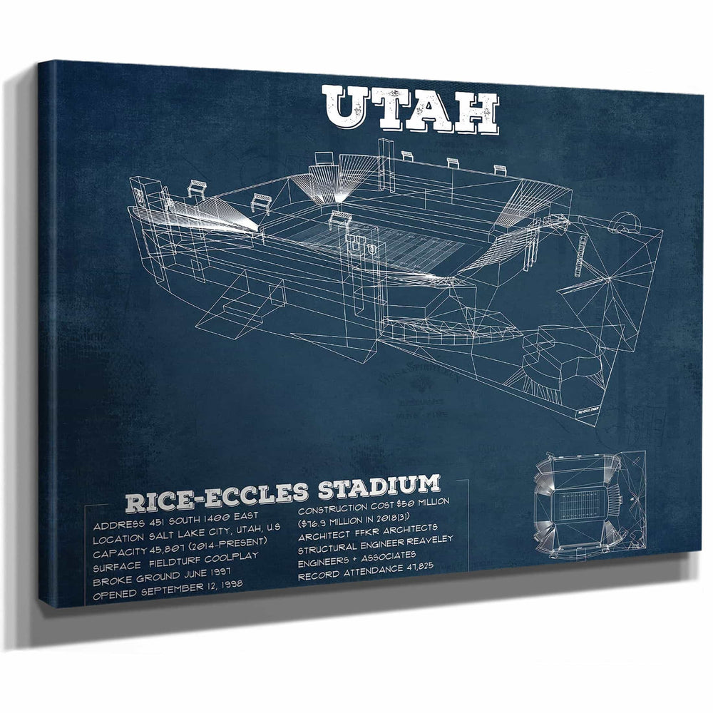 Utah Utes Wall Art - Vintage Rice–Eccles StadiumBlueprint Art Print