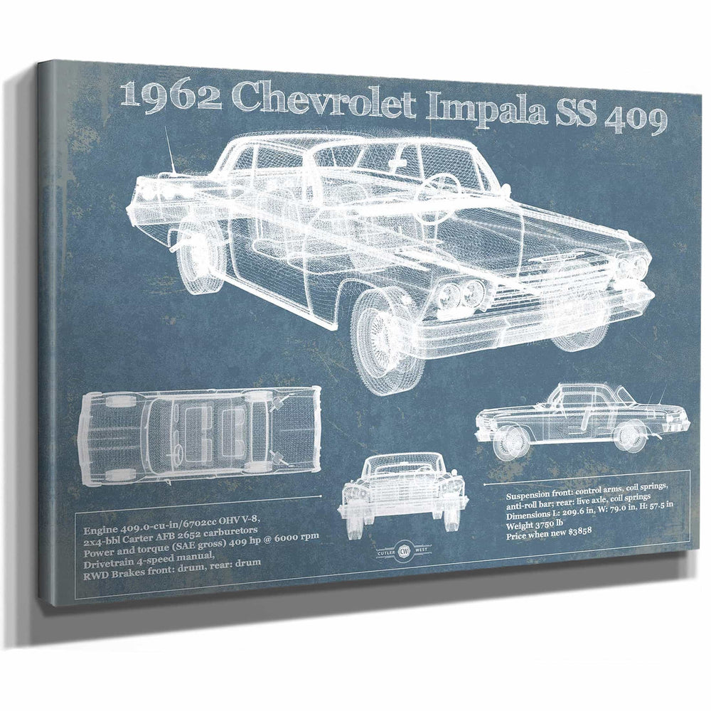1962 Chevrolet Impala SS 409 Blueprint Vintage Auto Print