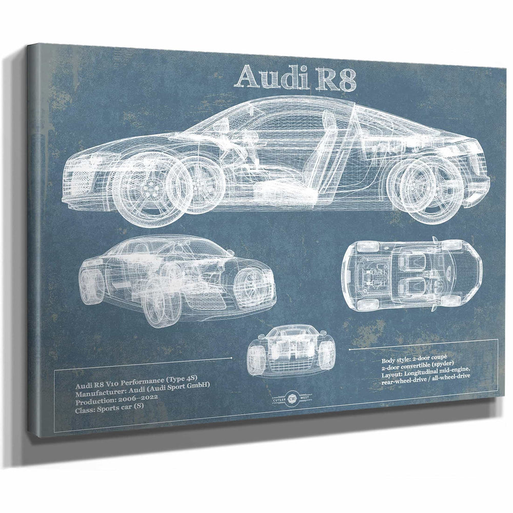 Audi R8 Vintage Blueprint Auto Print