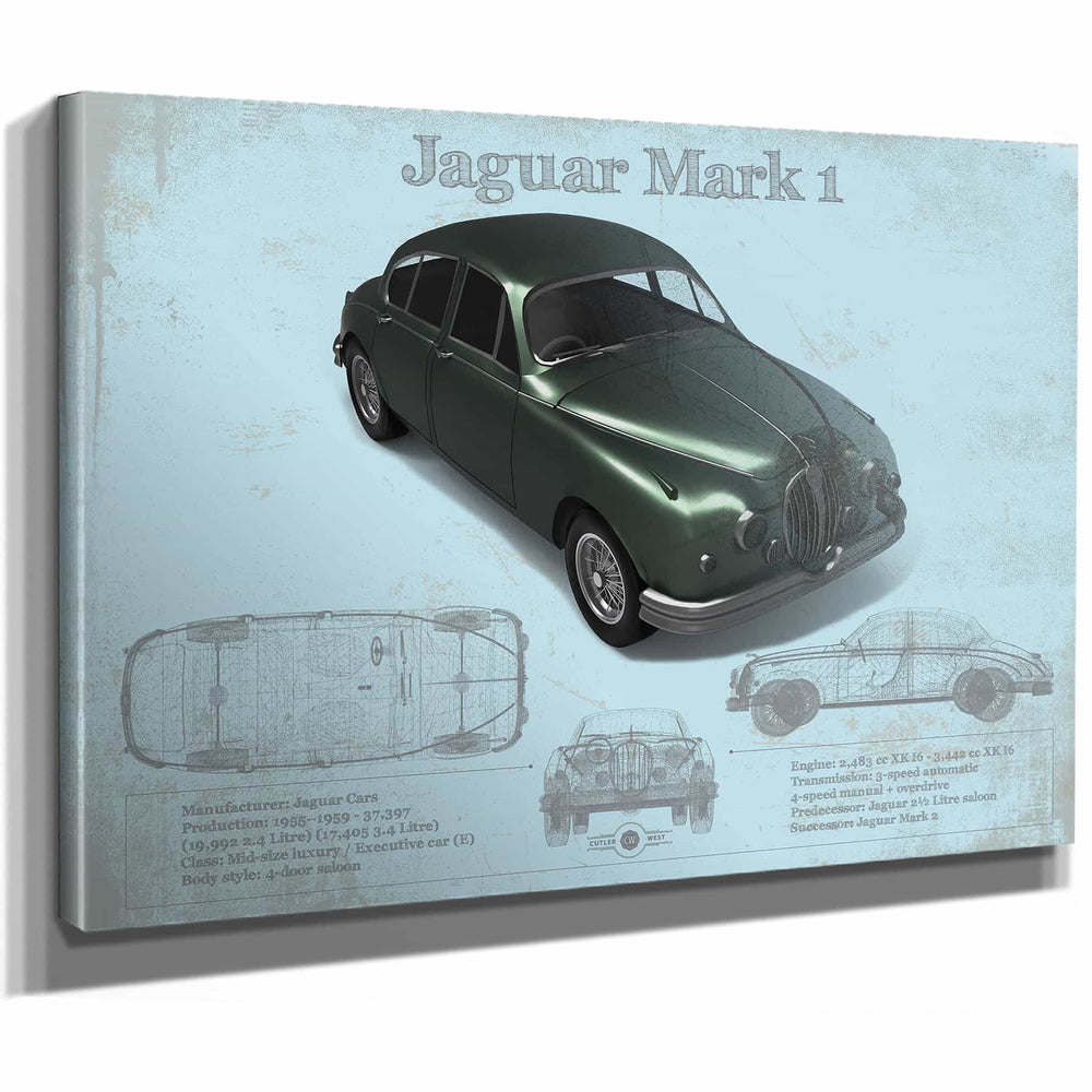 Jaguar Mark 1 (Dark Green) Blueprint Vintage Auto Print