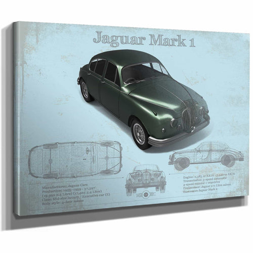 Jaguar Mark 1 (Dark Green) Blueprint Vintage Auto Print