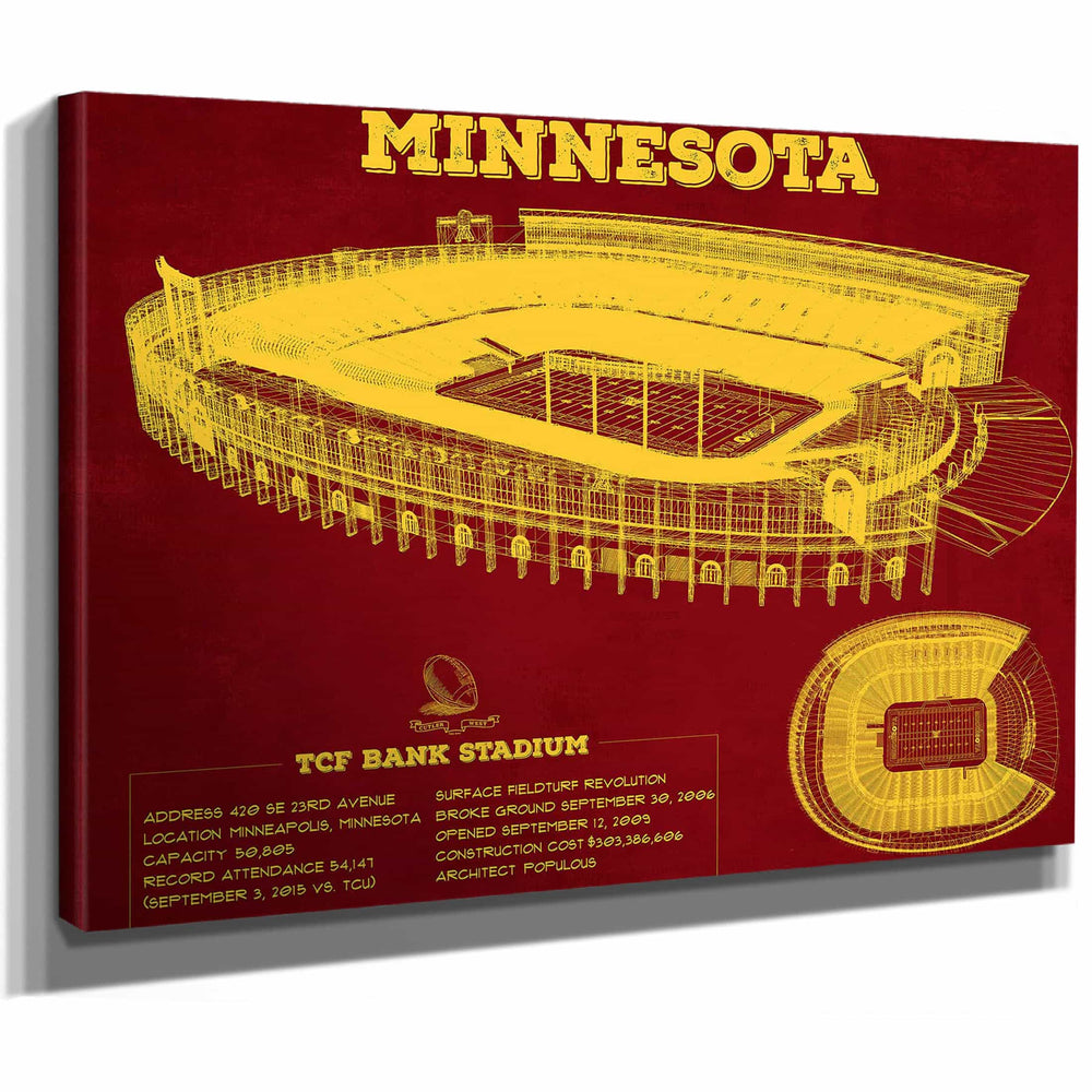 Minnesota Gophers Vintage TCF Bank Stadium Blueprint Art Print
