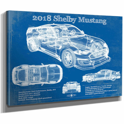 2018 Ford Mustang Shelby Super Snake Coupe Blueprint Vintage Auto Print