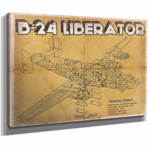 Vintage B-24 Liberator Bomber Military Print