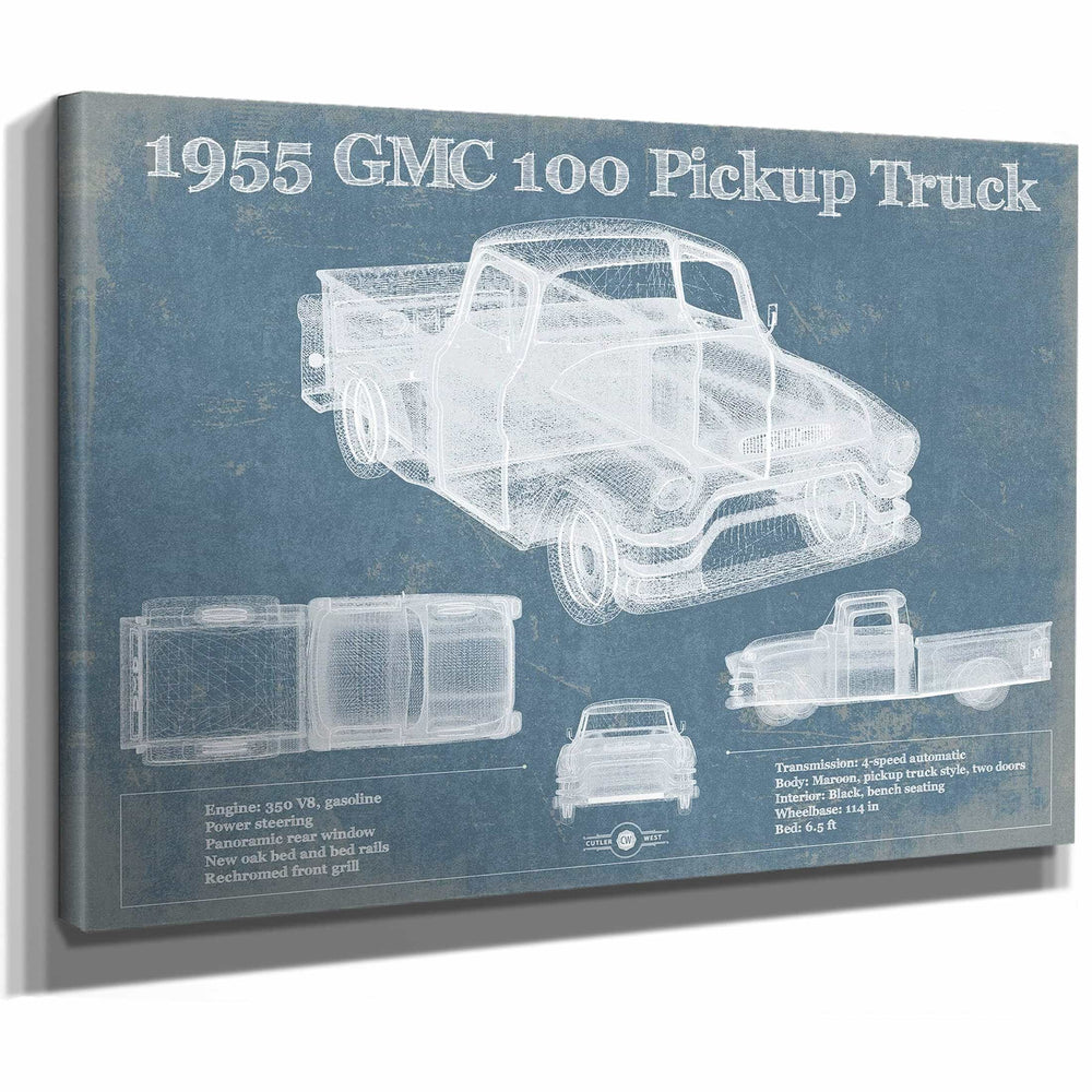 1955 GMC 100 Pickup Truck Vintage Blueprint Auto Print