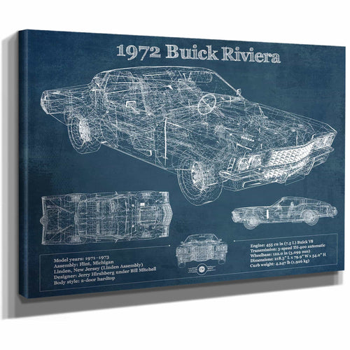 1972 Buick Riviera Boattail Vintage Blueprint Auto Print