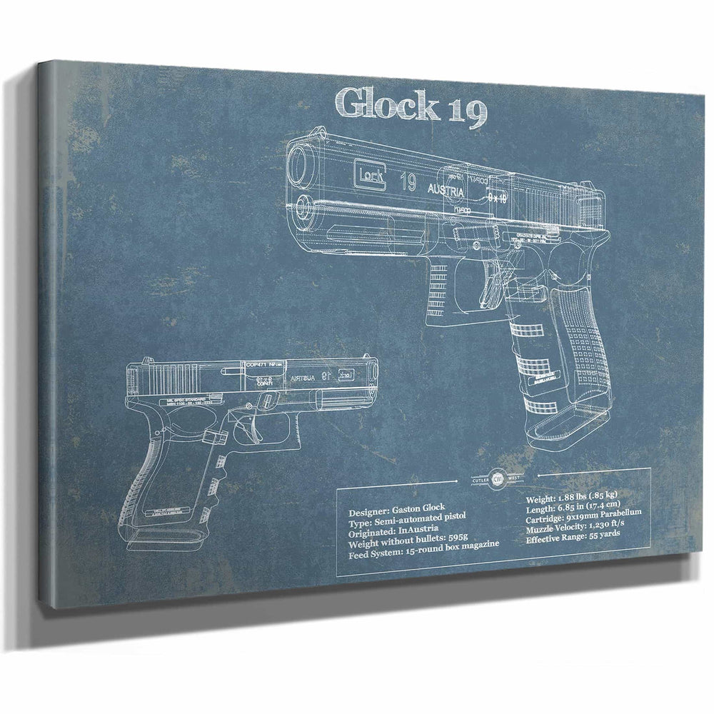 Glock 19 Blueprint Vintage Gun Print