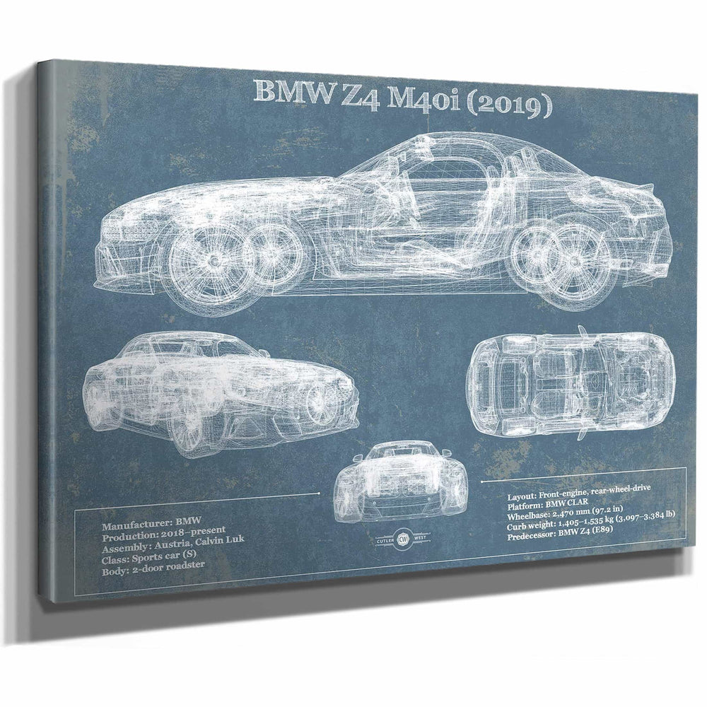 BMW Z4 M40i (2019) Vintage Blueprint Auto Print