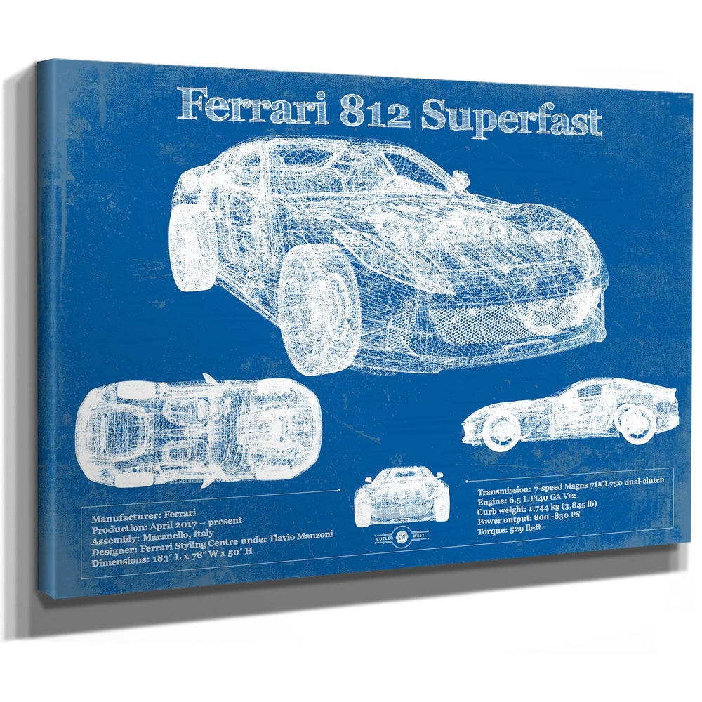 Ferrari 812 Superfast Blueprint Vintage Auto Print