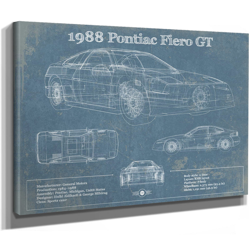 1988 Pontiac Fiero GT Vintage Blueprint Auto Print