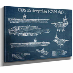 USS Enterprise (CVN-65) Aircraft Carrier Blueprint Original Military Wall Art - Customizable