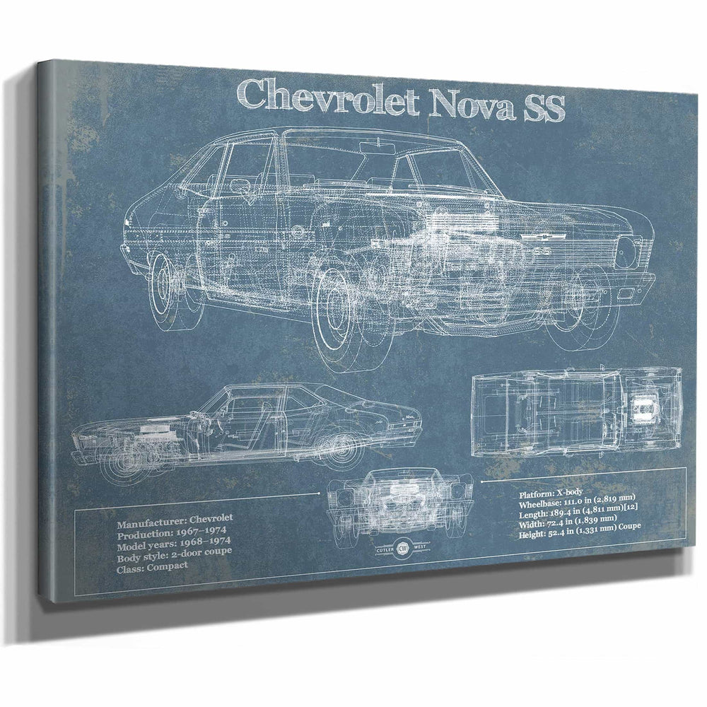 Chevrolet Nova SS Blueprint Vintage Auto Patent Print