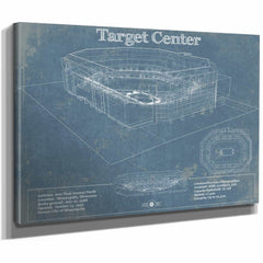 Minnesota Timberwolves Vintage Target Center Vintage Basketball Blueprint NBA Print
