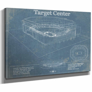 Minnesota Timberwolves Vintage Target Center Vintage Basketball Blueprint NBA Print