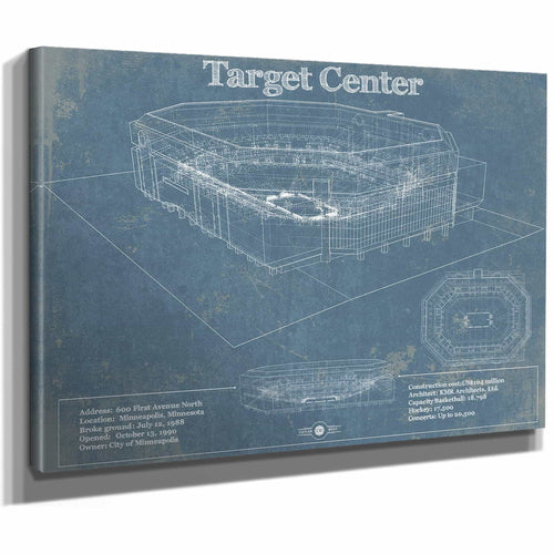 Minnesota Timberwolves Vintage Target Center Vintage Basketball Blueprint NBA Print