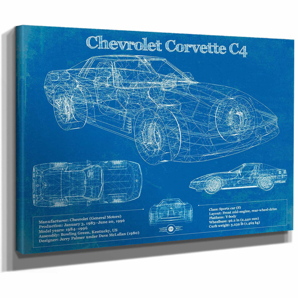 Chevrolet Corvette C4 Blueprint Vintage Auto Print