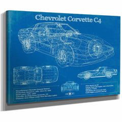 Chevrolet Corvette C4 Blueprint Vintage Auto Print