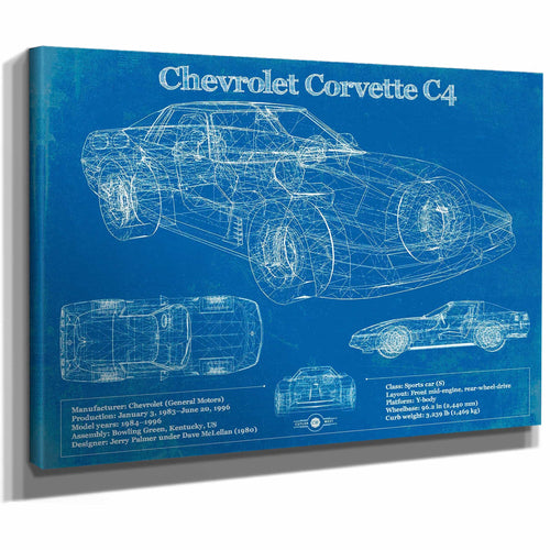 Chevrolet Corvette C4 Blueprint Vintage Auto Print