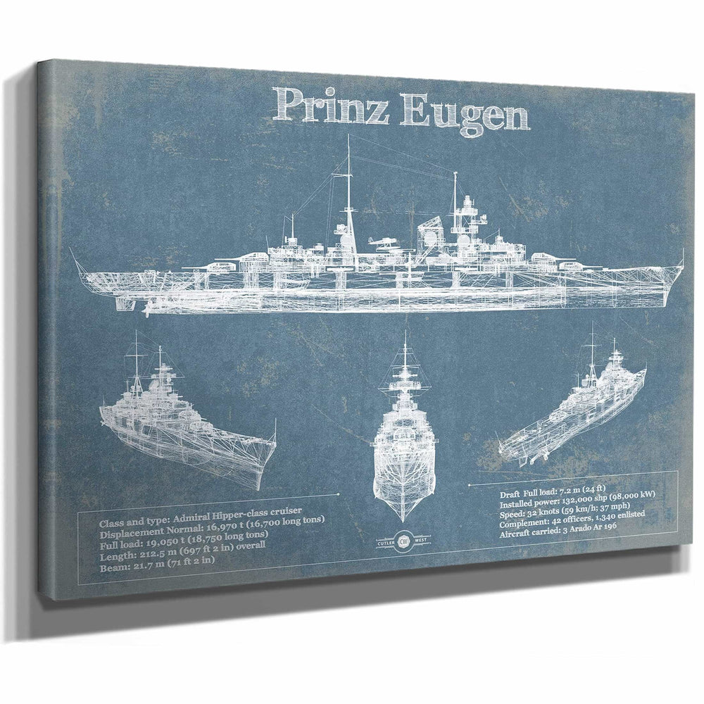 German Cruiser Prinz Eugen Blueprint Original Wall Art