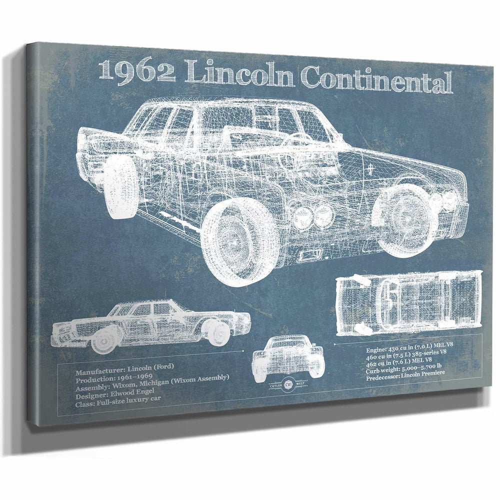 1962 Lincoln Continental Sedan Vintage Blueprint Auto Print