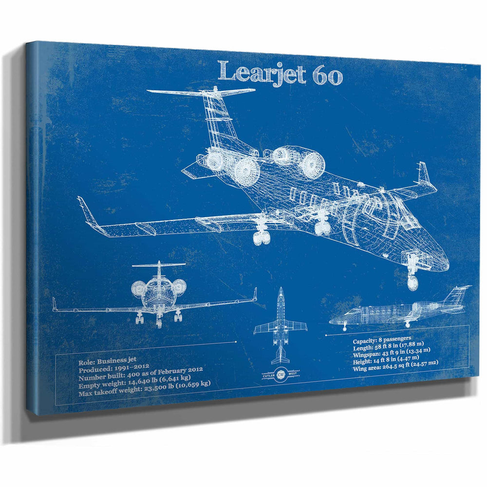Bombardier Learjet 60 Vintage Blueprint Airplane Print
