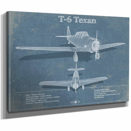 T-6 Texan Aircraft Blueprint Original Military Wall Art