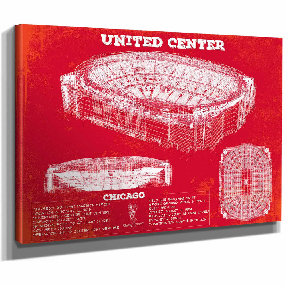 United Center - Chicago Bulls Team Colors Vintage NBA Print