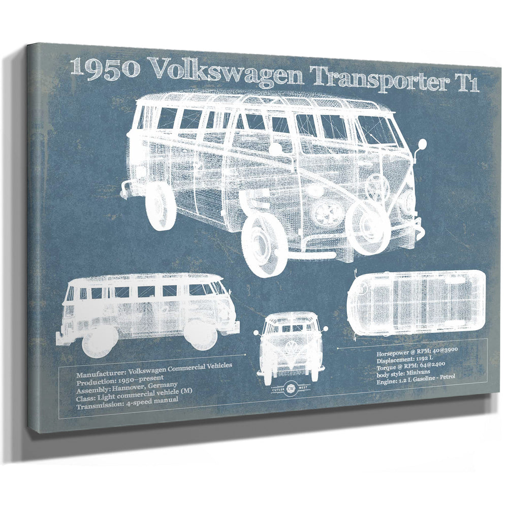 1950 Volkswagen Transporter T1 Vintage Blueprint Auto Print