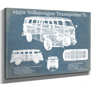 1950 Volkswagen Transporter T1 Vintage Blueprint Auto Print