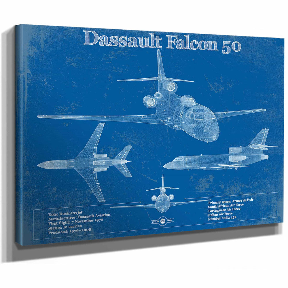 Dassault Falcon 50 Vintage Blueprint Airplane Print