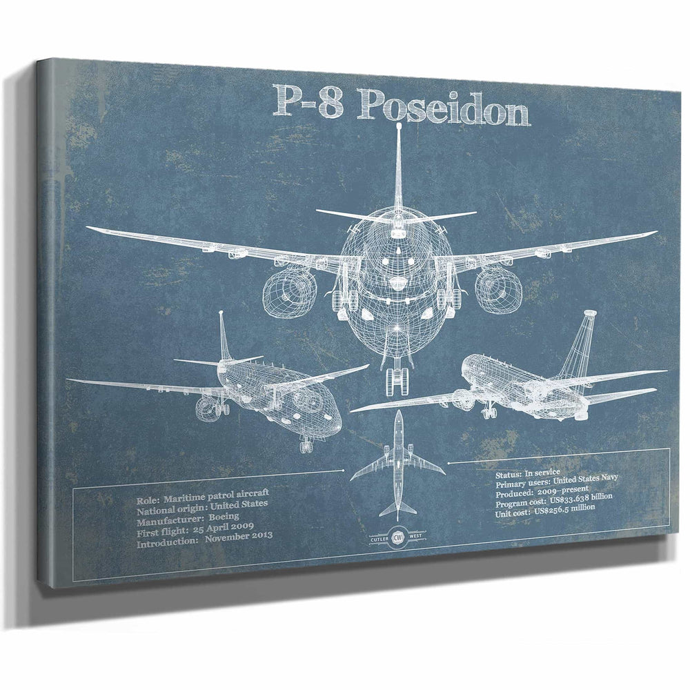 P-8A Poseidon Aircraft Blueprint Original Military Wall Art