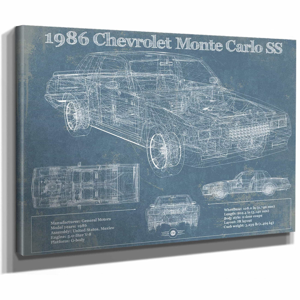 1986 Chevrolet Monte Carlo SS Blueprint Vintage Auto Patent Print