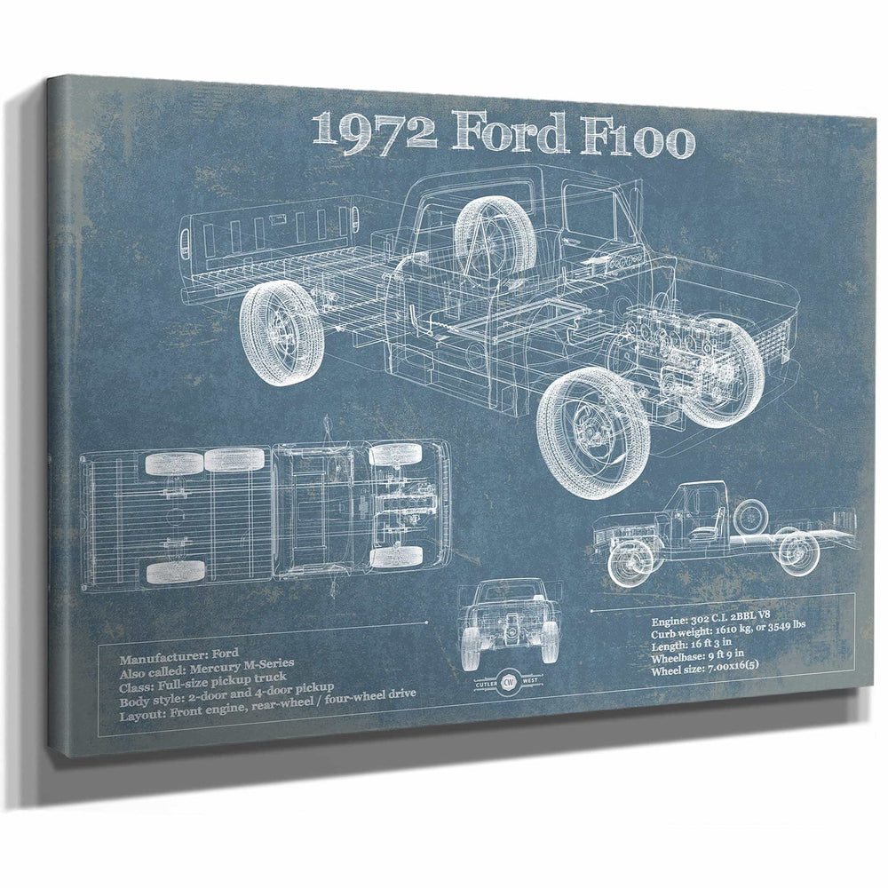 1972 Ford F100 Pickup Truck Vintage Blueprint Auto Print