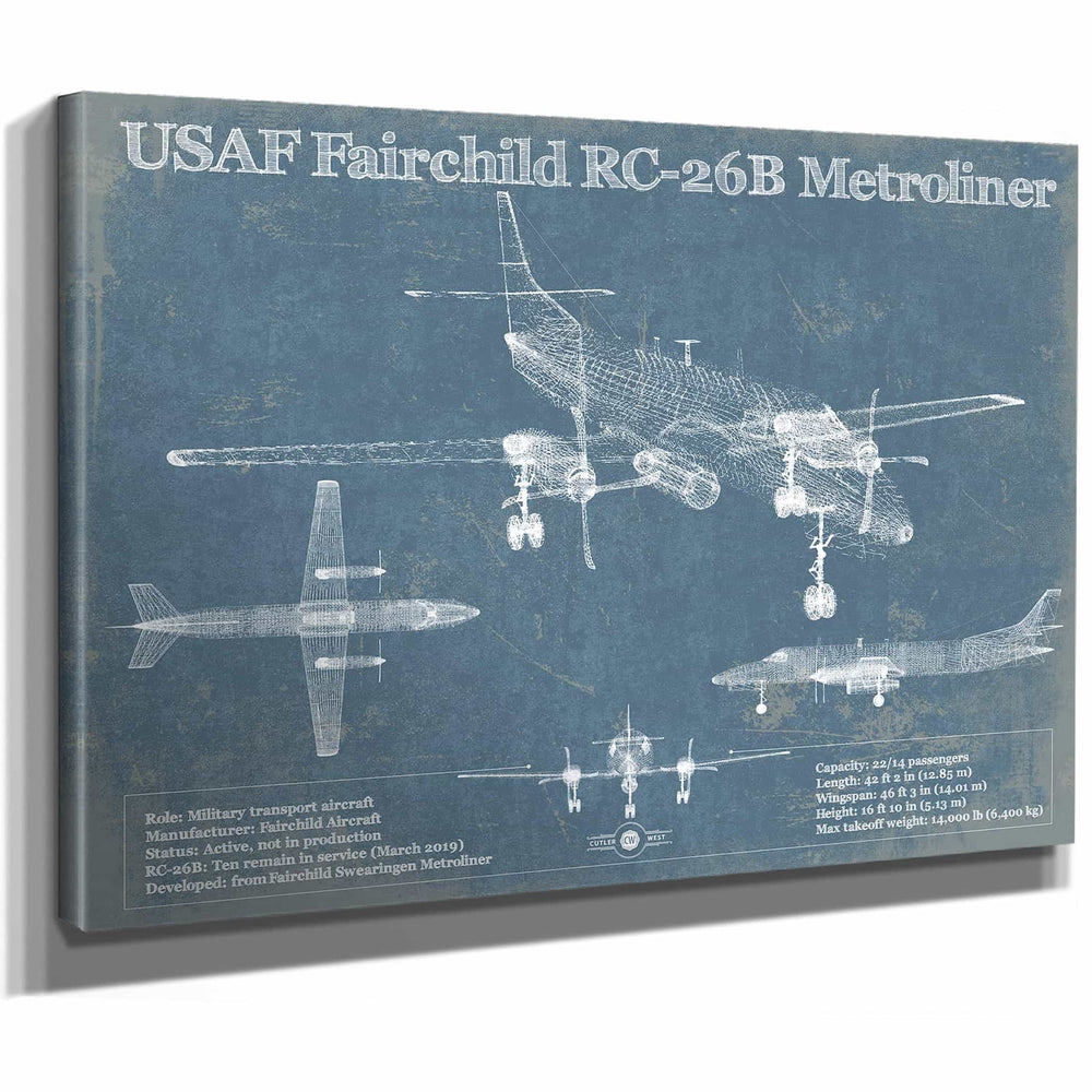 USAF Fairchild RC-26B Metroliner Vintage Blueprint Airplane Print