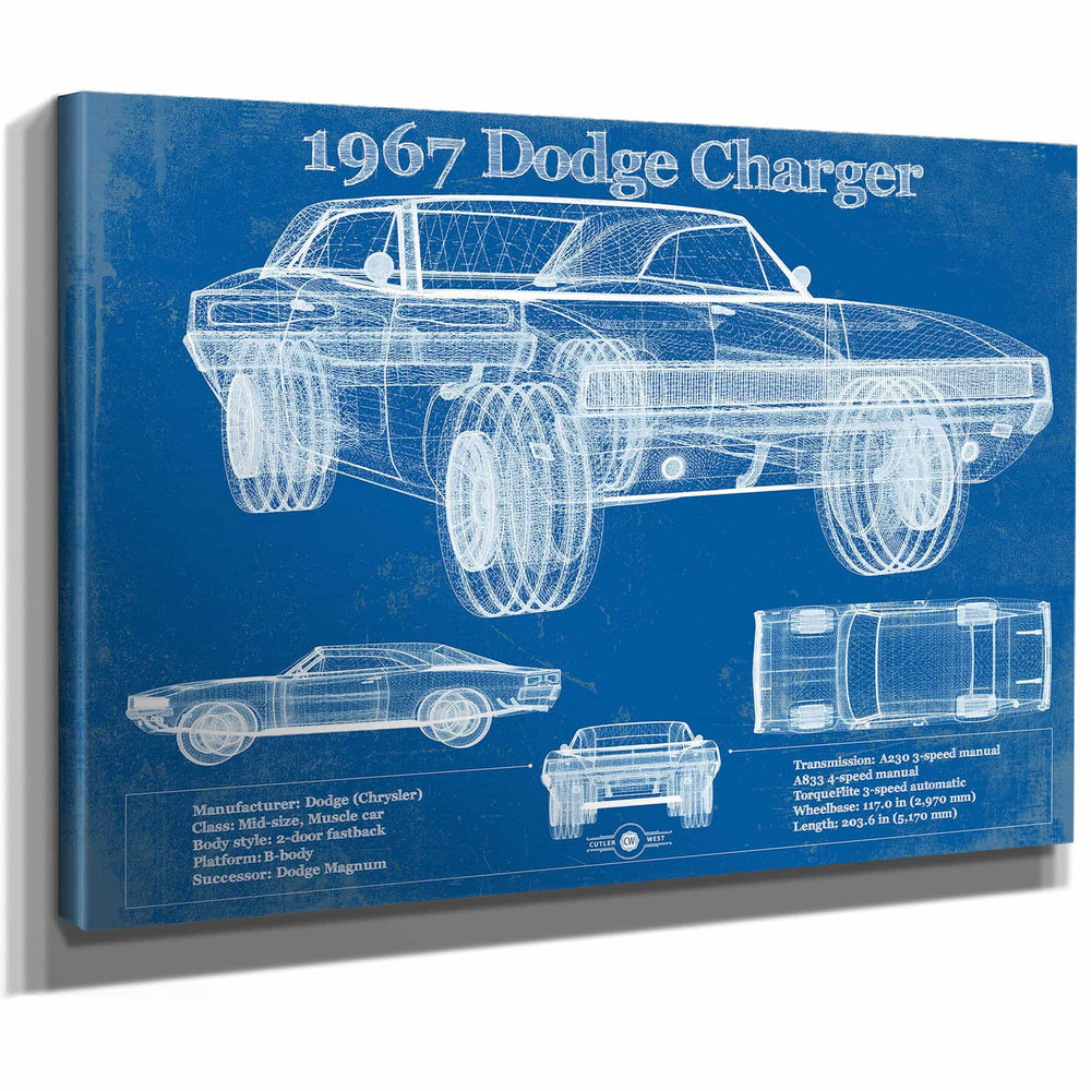 1967 Dodge Charger Vintage Blueprint Auto Print