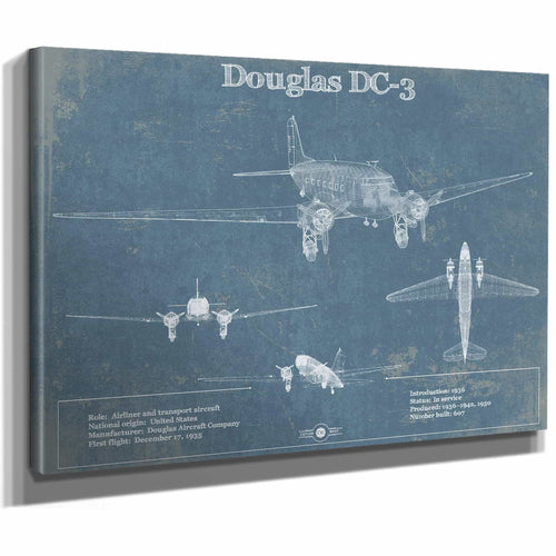 DC-3 Vintage Blueprint Airplane Wall Art