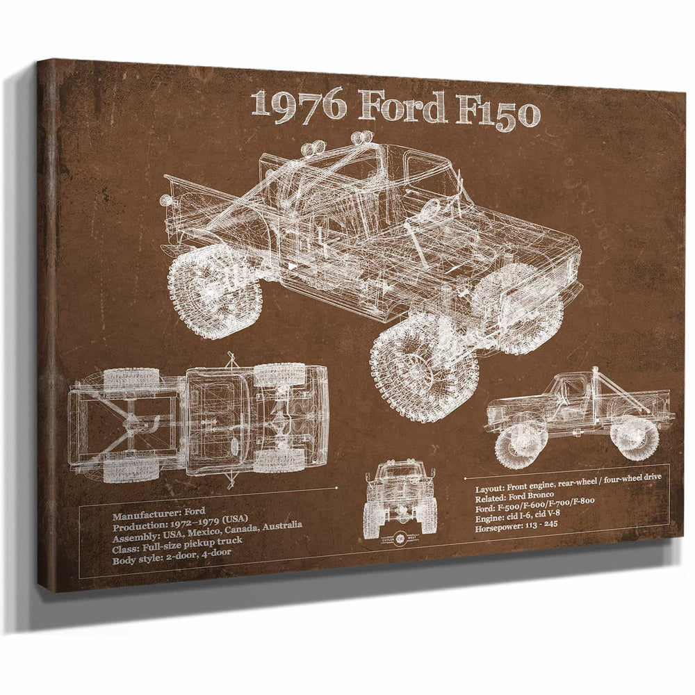 1976 Ford F150 Highboy Truck Vintage Blueprint Auto Print