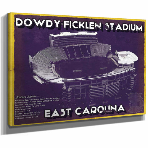 East Carolina Pirates - Dowdy–Ficklen Stadium Vintage Blueprint Wall Art