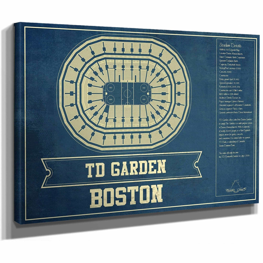 Boston Bruins - TD Garden Vintage Hockey Blueprint NHL Print