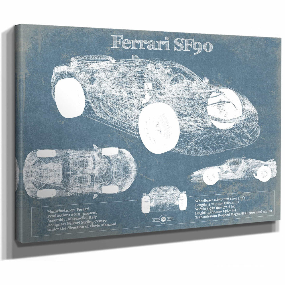 Ferrari SF90 Stradale Vintage Blueprint Auto Print