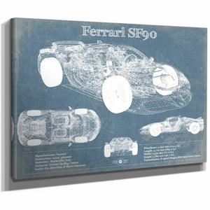 Ferrari SF90 Stradale Vintage Blueprint Auto Print